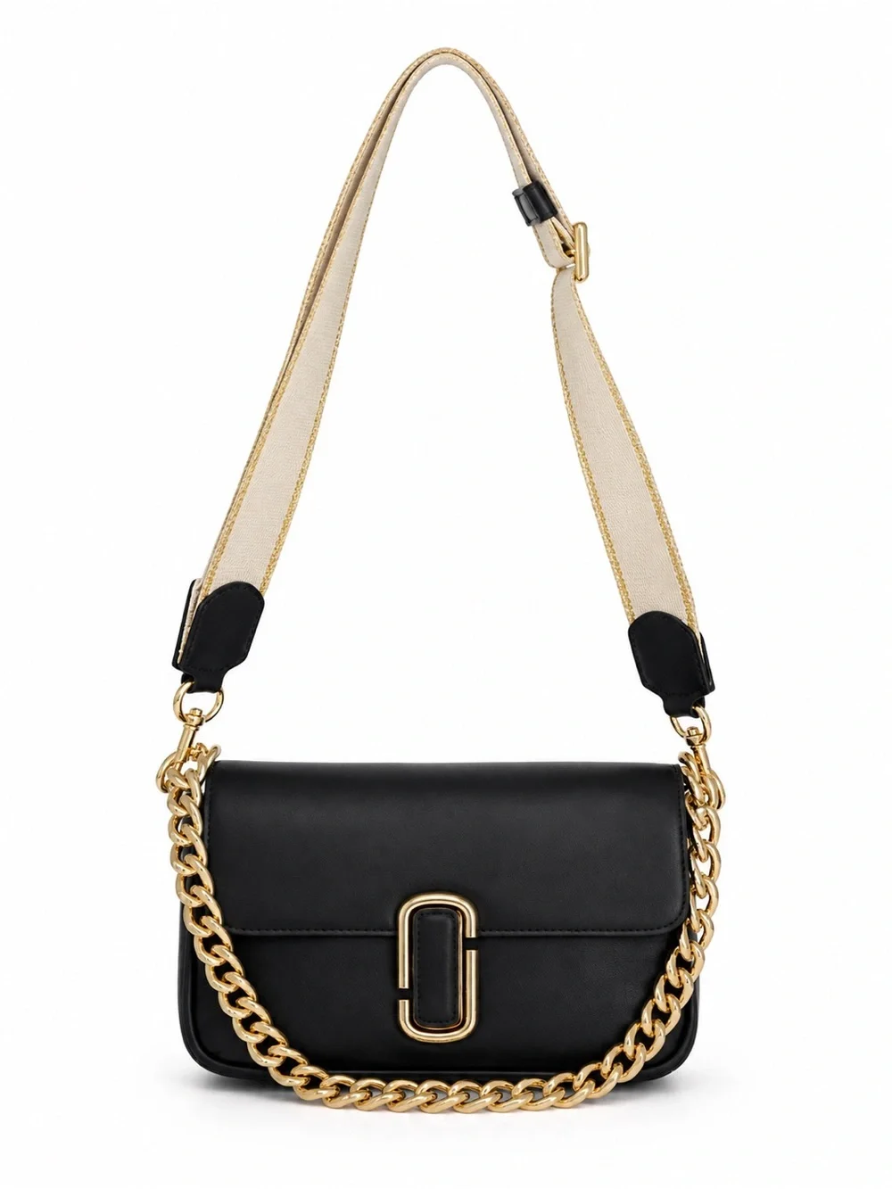 Marc Jacobs The J Marc Mini Black Leather Shoulder Crossbody Bag Chain Strap